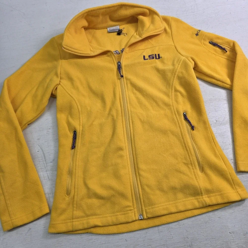 LSU Tigers NCAA Yellow Fleece Jacket Women's Sz S Columbia Pockets Full Zip‎ EUC